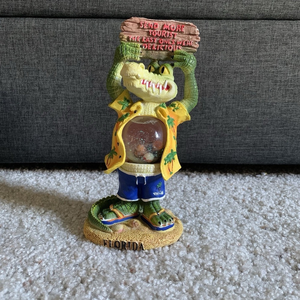 Alligator Florida Souvenir Resin Statue Figure Snow globe Stomach. Around 19 In